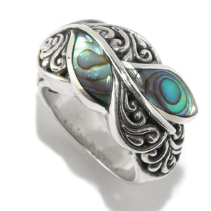 SS LEAF DESIGN RING WITH PAUA