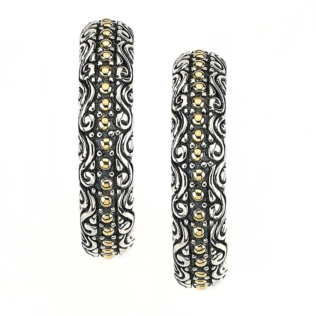 SS/18K BALINESE DESIGN HOOP EARRINGS