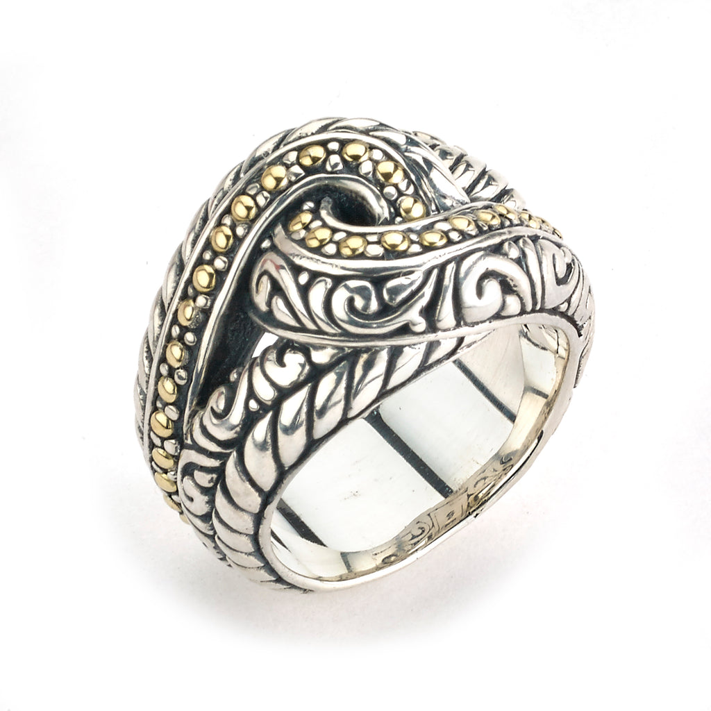 SS/18K BALINESE INTERLOCK SWIRL DESIGN RING