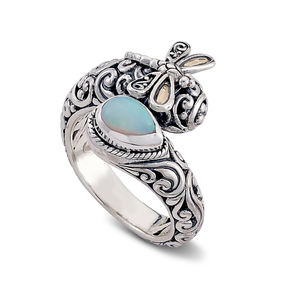 SS/18K BYPASS DRAGONFLY RING WITH OPAL