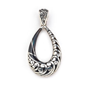 SS BLACK SHELL OPEN PEAR SHAPE PENDANT