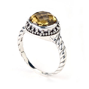 SS ROUND 10MM CITRINE RING W/ TWISTED SHANK