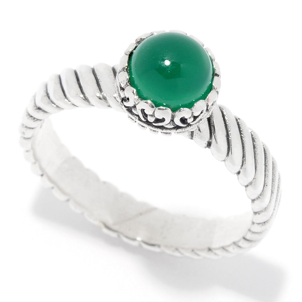 SS ROUND GREEN ONYX STACK RING