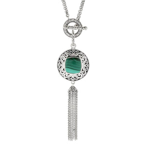 SS MALACHITE CENTER TASSLE NECKLACE