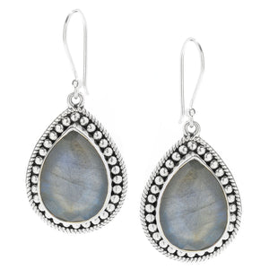 SS BEADED DESIGN PEAR SHAPE LABRADORITE EARRINGS