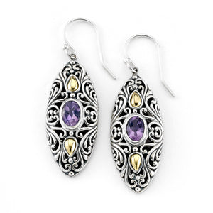 SS/18K MARQUISE SHAPED AMETHYST EARRINGS