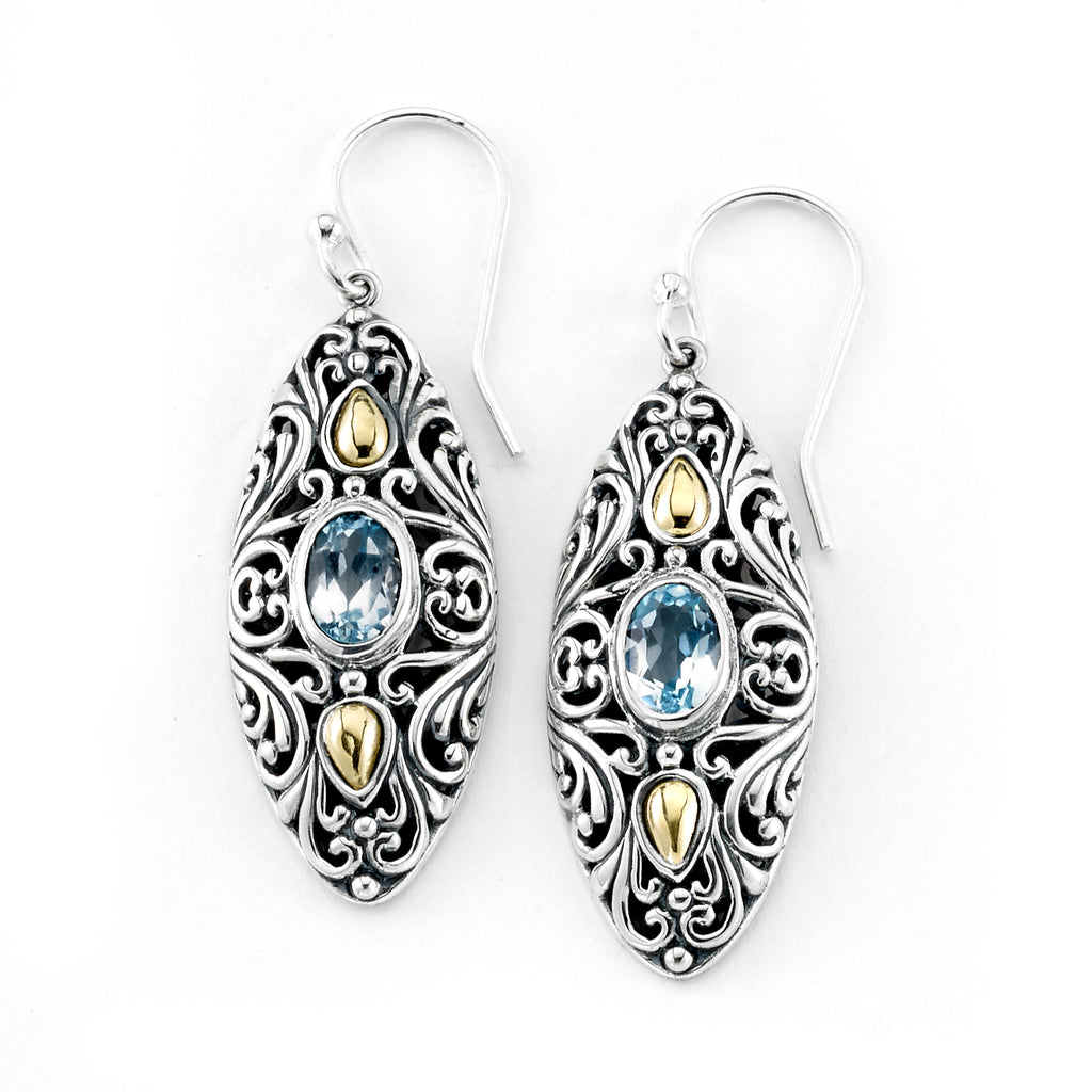 SS/18K MARQUISE SHAPED BLUE TOPAZ EARRINGS