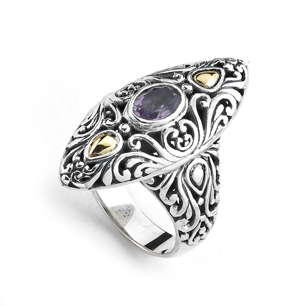 SS/18K MARQUISE SHAPED AMETHYST RING