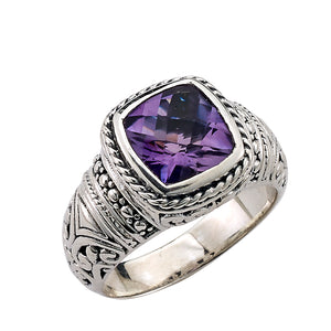 SS CUSHION CUT AMETHYST RING