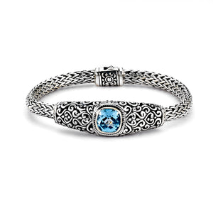 SS CUSHION CUT BLUE TOPAZ TULANG NAGA BRACELET