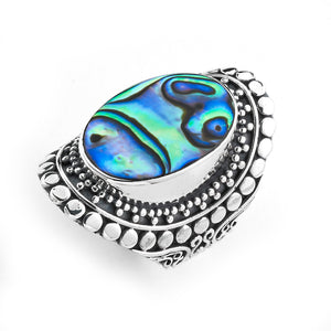 SS OVAL ABALONE DOT DESIGN RING