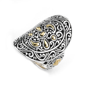 SS/18K OBLONG SHAPE BALI DESIGN RING