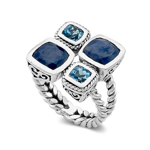 SS MADAGASCAR BLUE SAPPHIRE & BLUE TOPAZ RING