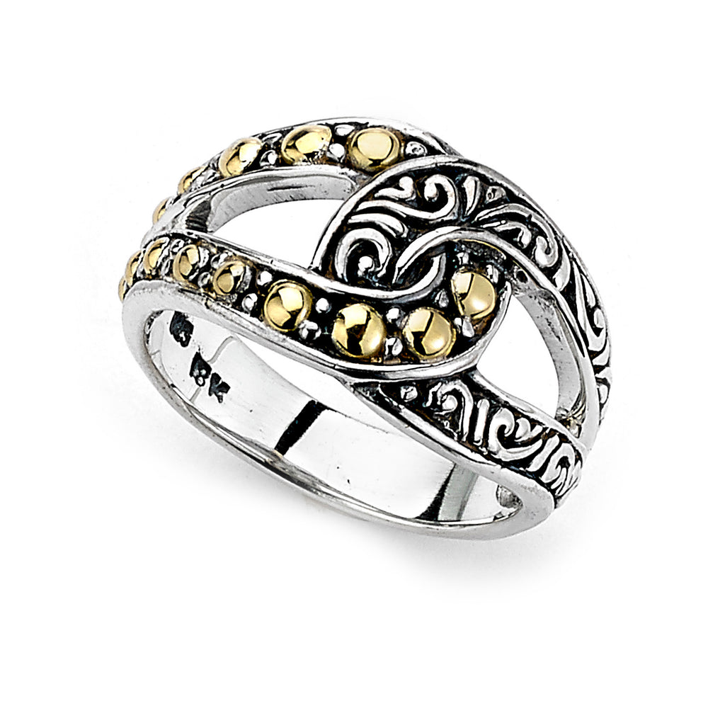 SS/18K INTERLOCKING GOLD BEADING RING