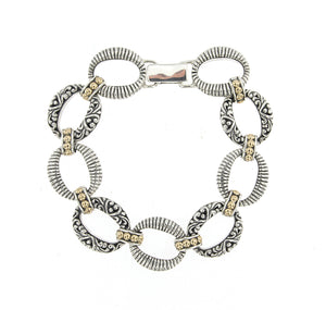 SS/18K OVAL LINK BALINESE DESIGN BRACELET