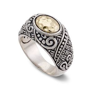 SS/18K HAMMERED GOLD BALINESE DESIGN RING