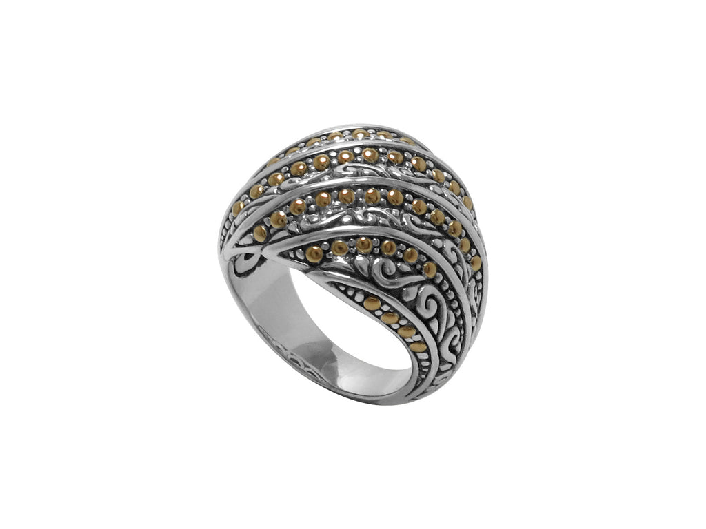 SS/18K BALINESE DESIGN DIAGONAL ROW RING