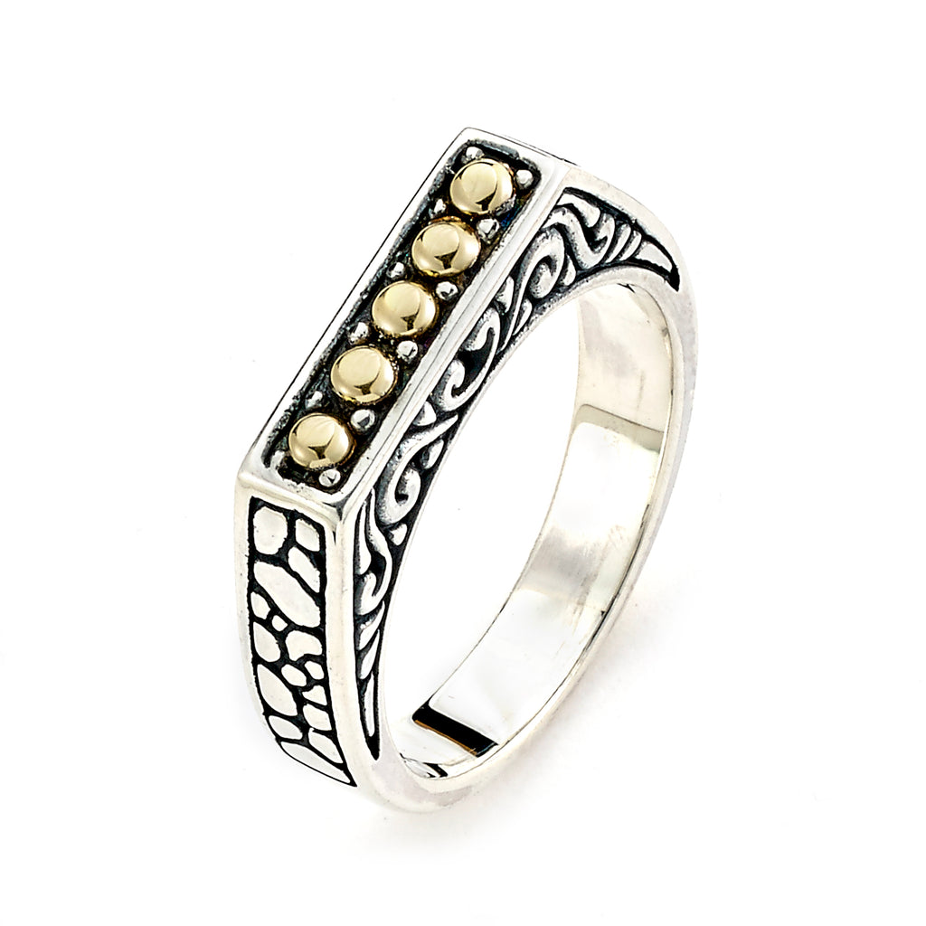 SS/18K BALINESE DESIGN BAR RING