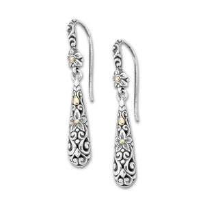 SS/18K PEAR SHAPE FLORAL DESIGN DROP EARRINGS