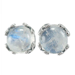 SS 7MM ROUND RAINBOIW MOONSTONE STUDS