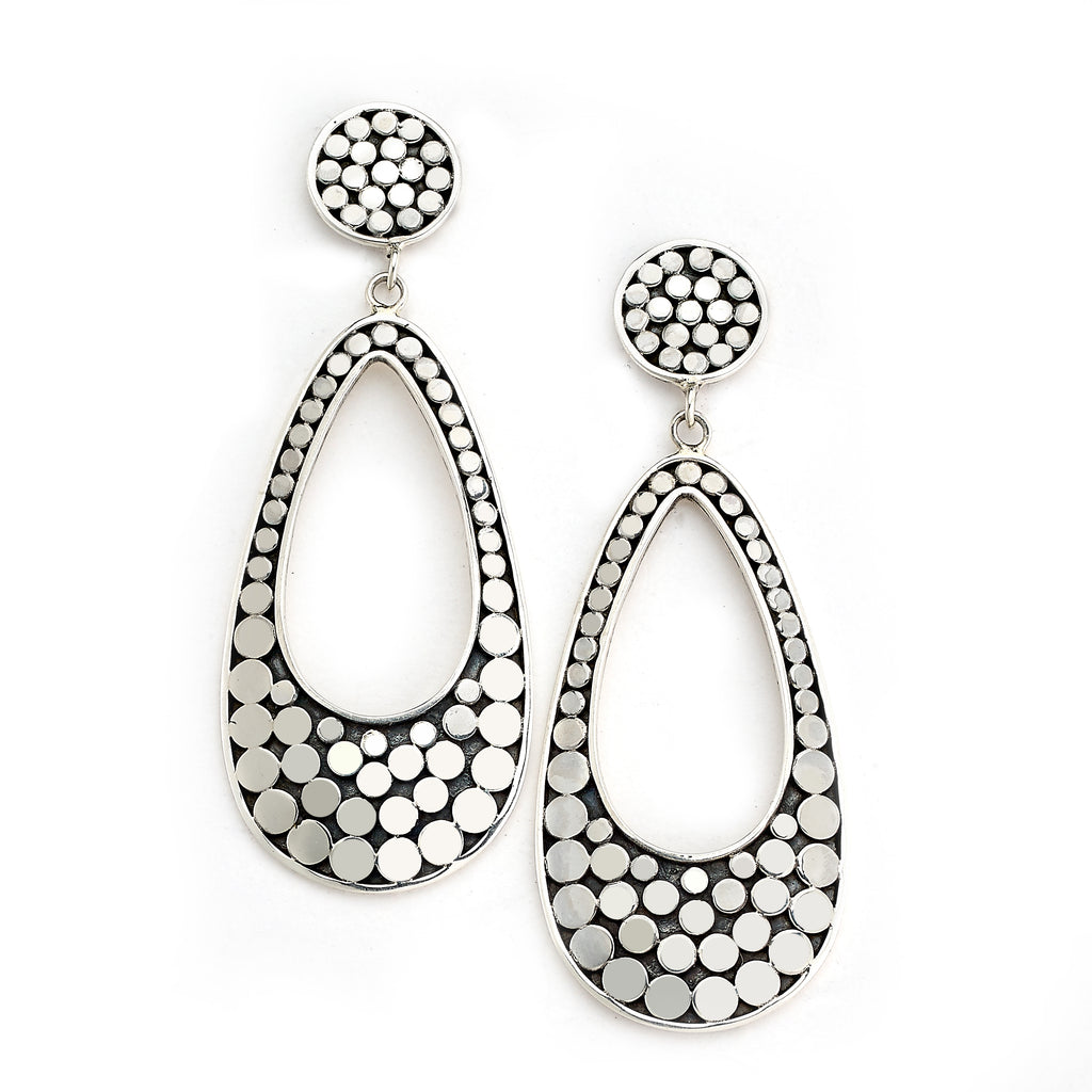 SS DOT DESIGN OPEN PEAR SHAPE DROP EARRINGS