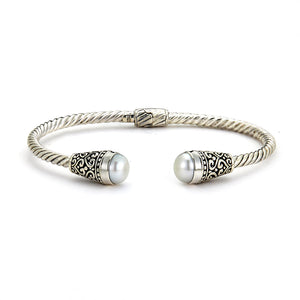 SS TWISTED CABLE 3MM BANGLE WITH FRESH WATER PEARL