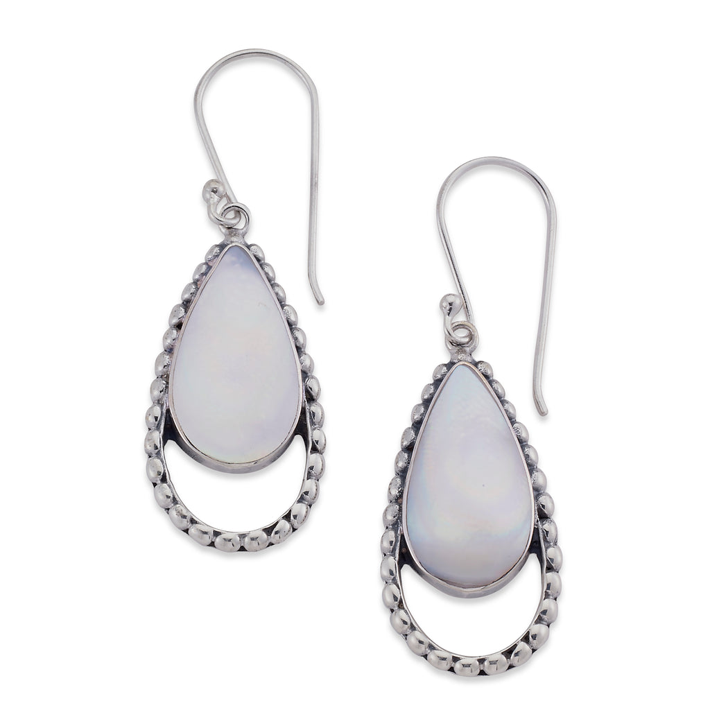 SS PEAR SHAPE MOTHER OF PEARL DROP EARRINGS