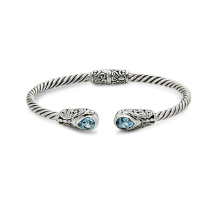 SS 3MM TWISTED CABLE BANLGE WITH PEARSHAPE BLUE TOPAZ