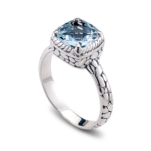 SS CUSHION SHAPE BLUE TOPAZ RING