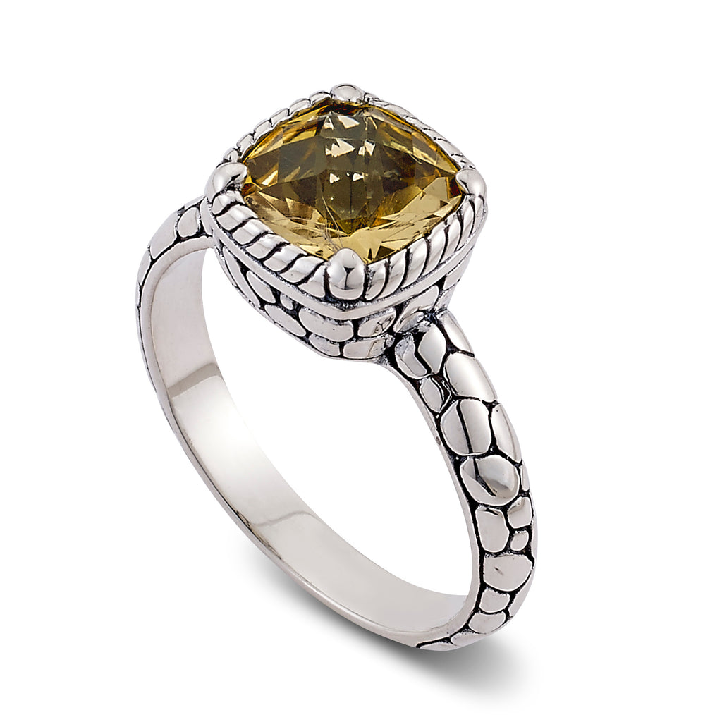 SS CUSHION SHAPE CITRINE RING