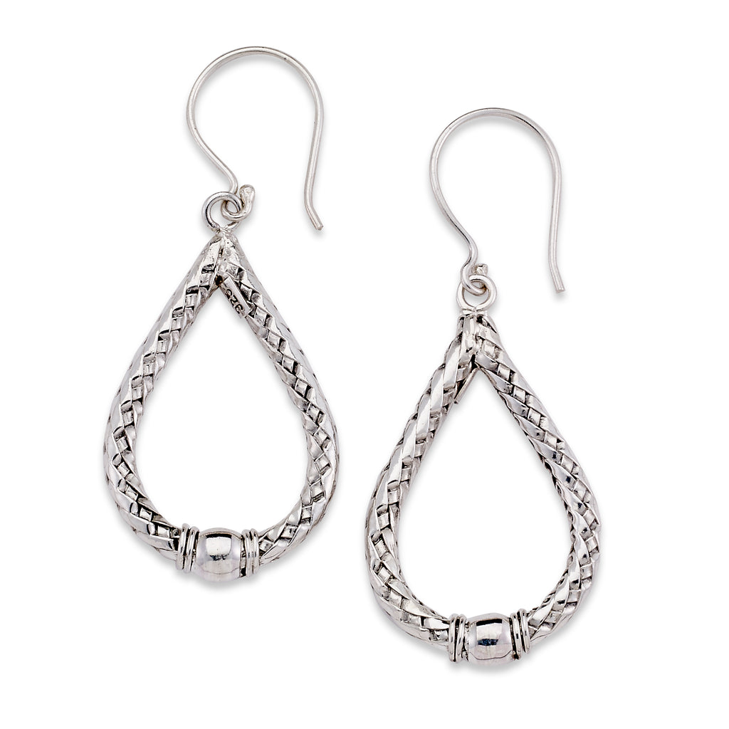 SS WOVEN DESIGN OPEN PEAR SHAPE EARRINGS