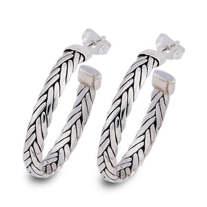 SS WOVEN DESIGN HOOP EARRINGS