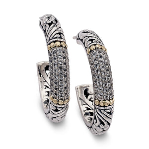 SS/18K PAVE WHITE TOPAZ HOOP EARRINGS