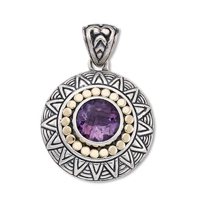 SS/18K TRIBAL DESIGN ROUND AMETHYST PENDANT