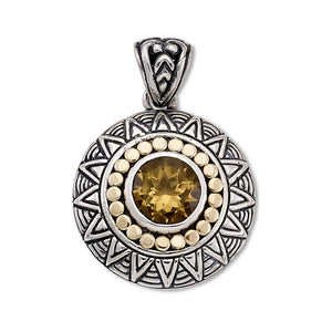 SS/18K TRIBAL DESIGN ROUND CITRINE PENDANT