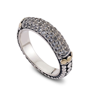 SS/18K DOT DESIGN BAND WITH PAVE WHITE TOPAZ CENTER