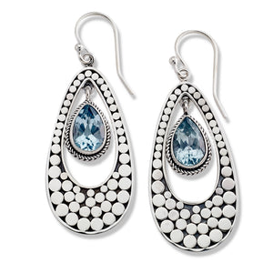 SS PEAR SHAPE OVERLAPPIGN BLUE TOPAZ EARRINGS