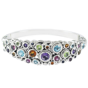 SS MULTI GEMSTONE CLUSTER HINGED BANGLE