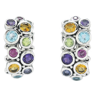 SS MULTI GEMSTONE CLUSTER HOOP EARRINGS