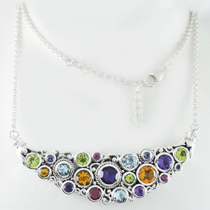 SS MULTI GEMSTONE CLUSTER BIB NECKLACE