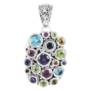 SS MULTI GEMSTONE CLUSTER PENDANT