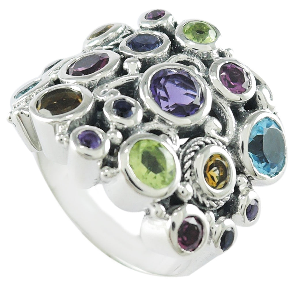 SS ROUND MULTI GEMSTONE CLUSTER RING