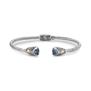 3MM SS/18K TRILLION SHAPE BANGLE WITH BLUE TOPAZ